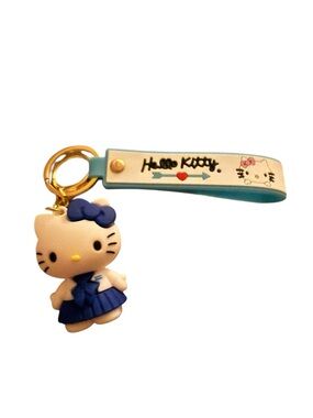Hello Kitty Blue Bow and Aqua Strap Charm Keyring